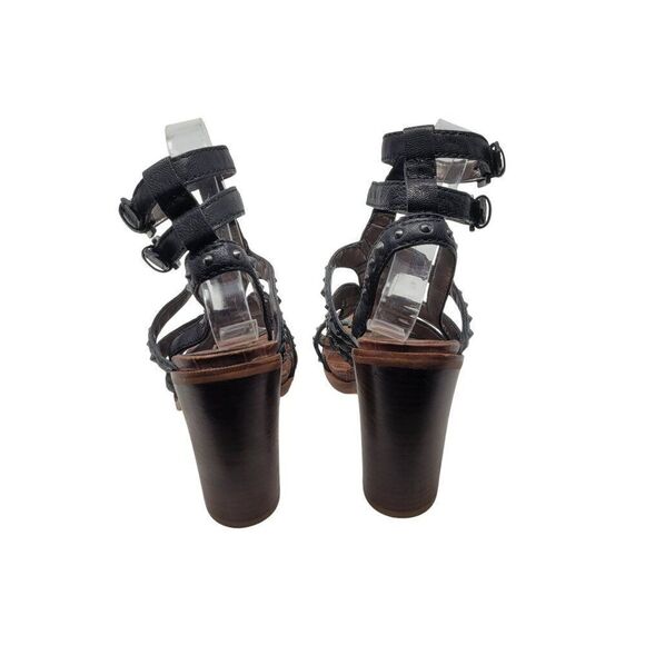 Sam Edelman Keith Gladiator Leather Studded Heeled Sandals 8 Black Strappy - Picture 8 of 11